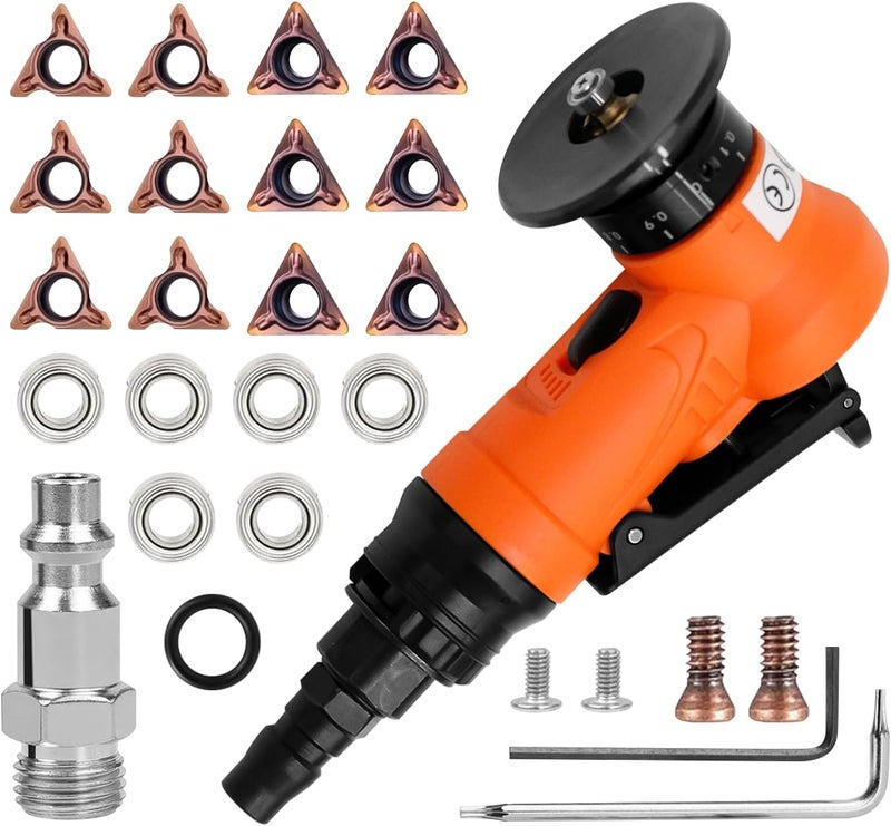 SWTHM 2 in 1 Mini Pneumatic Chamfering Machine, 45° Arc Corner Beveling Trimming Deburring Machine 30000RPM Handheld Chamfering Air Chamfer Tool with 1/4 Inch Air Inlet (C&R Angle Blades,Orange) - Image 1